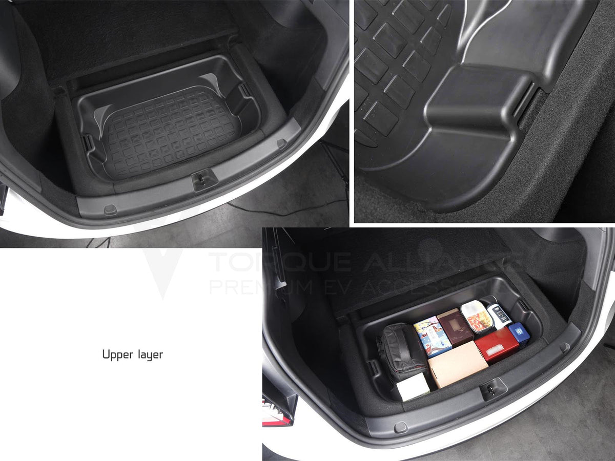Tesla Model Y: Double-Layer Trunk Storage Box, Trunk Organizer - Torque  Alliance
