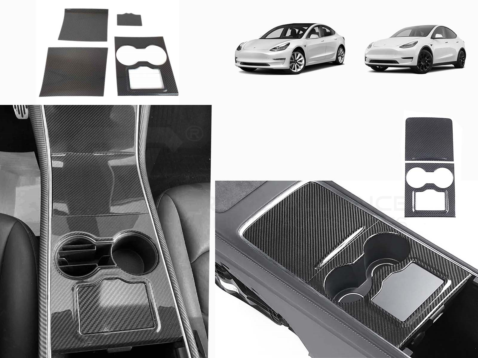 Acheter 3 pièces/ensemble pour Tesla Y modèle fibre de carbone voiture  volant revêtement d'habillage cadre autocollant décoratif voiture intérieur  style accessoires