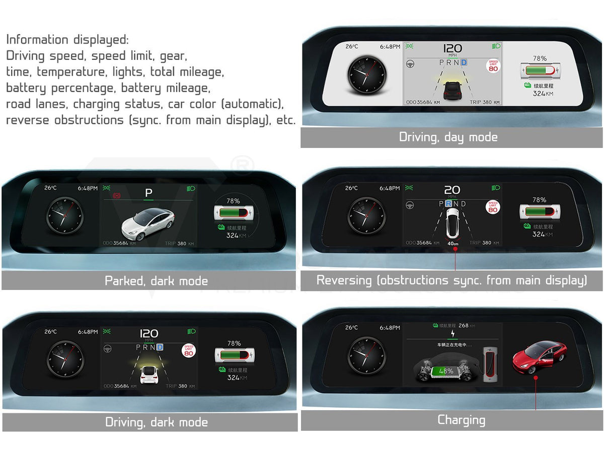Tesla Instrument Compteur LCD écran tactile de planche de bord affichage LCD  numérique de la console de style Modèle 3 Modèle Y planche de bord - Chine  Voiture de planche de bord