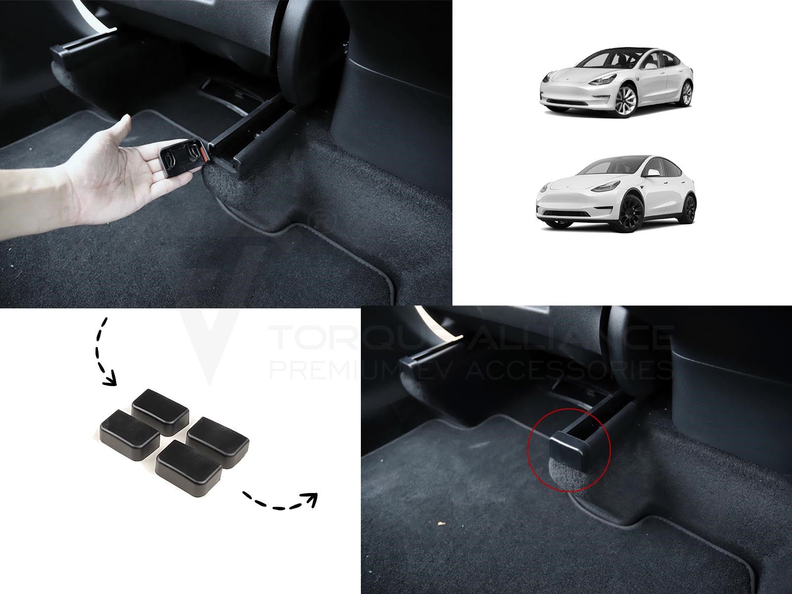 Tesla Model 3 en Model Y: Stoelglijrails Zachte Rubber Afdekdoppen (4 stuks) - Torque Alliance