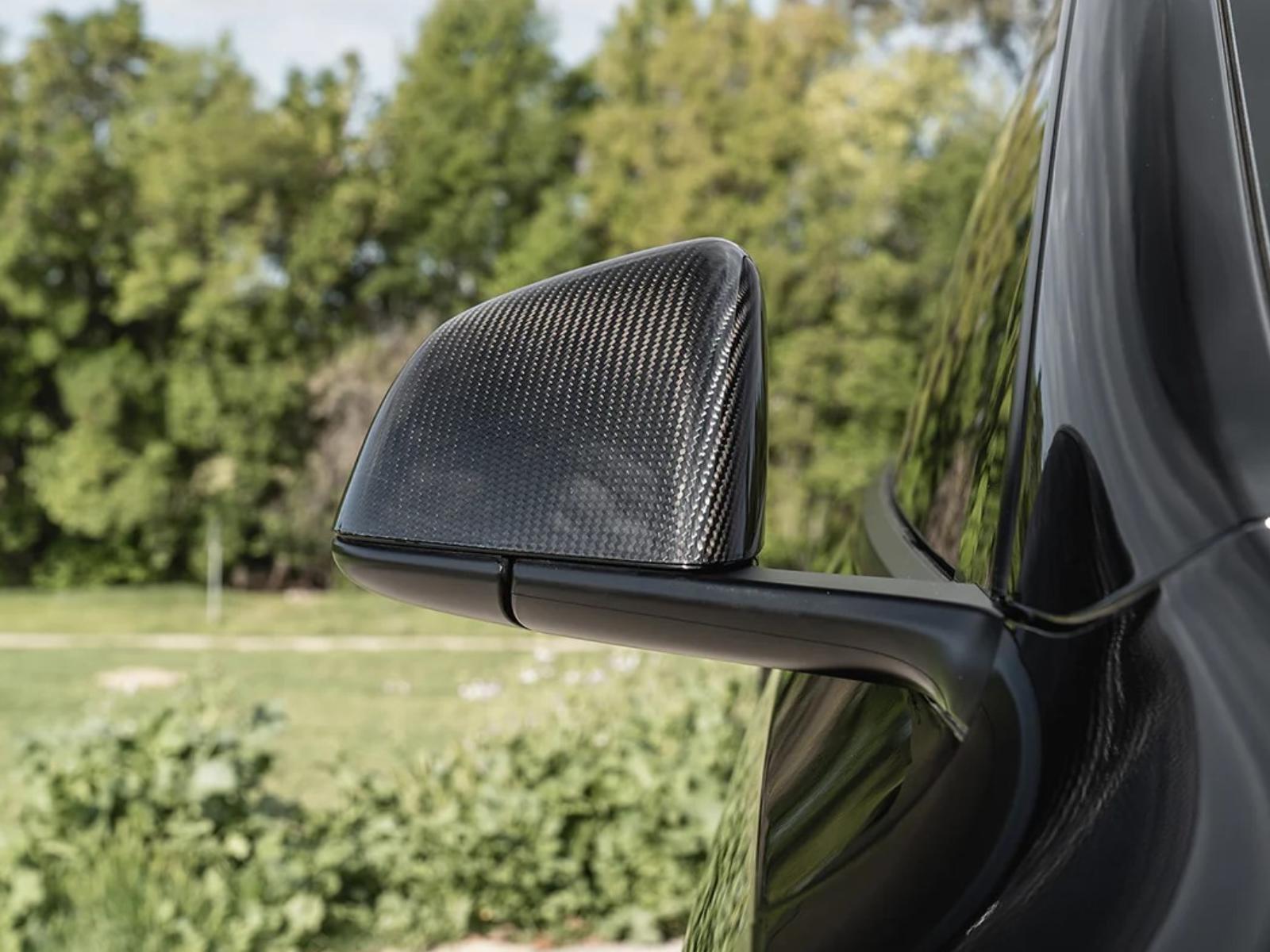 Tesla Model Y: Rearview Mirror Covers (Genuine Carbon Fiber Collection) - Torque Alliance