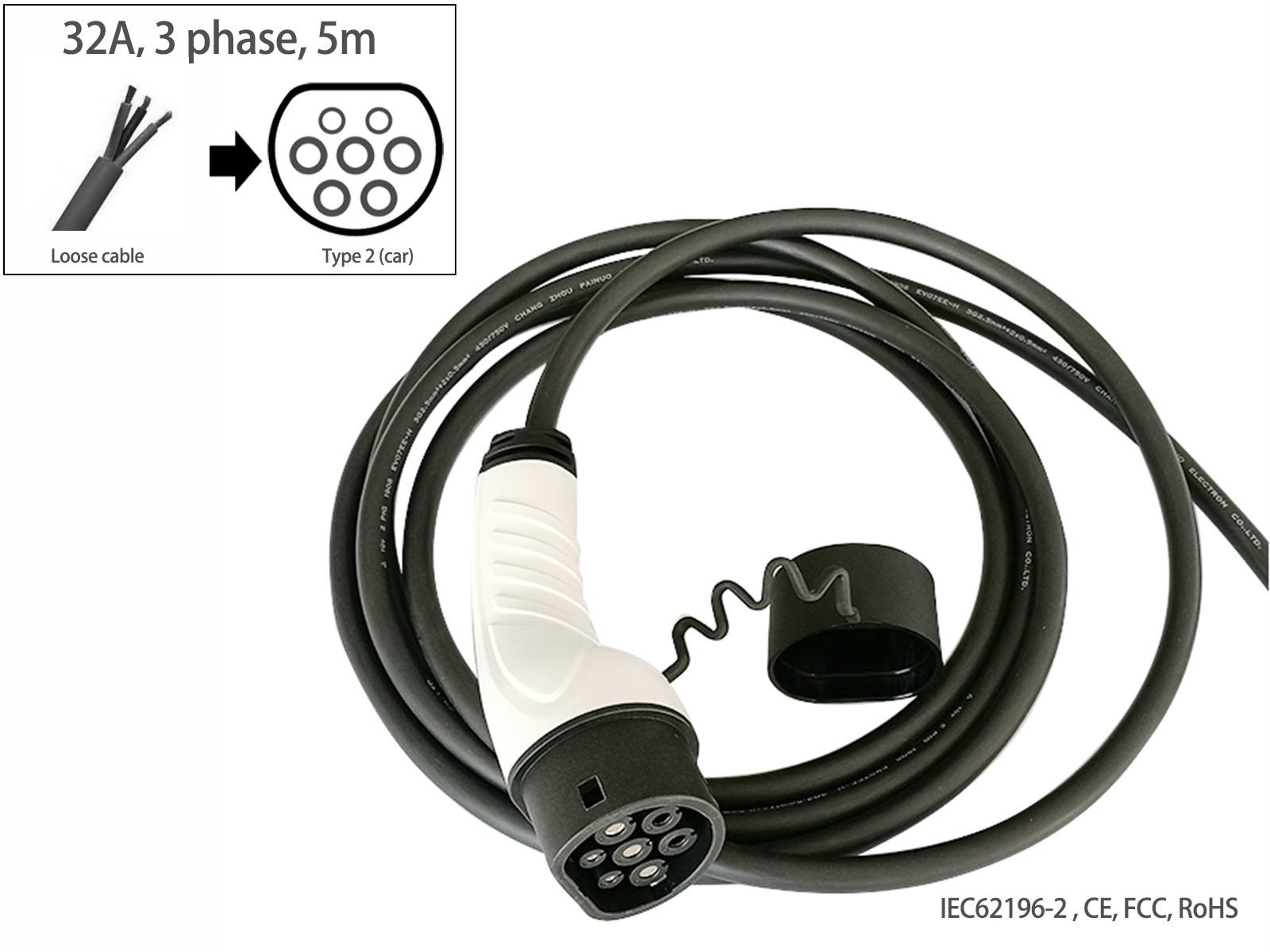 Three Phase 16A 32A Type 2 to Type 2 EV Charging Cable for Elecric