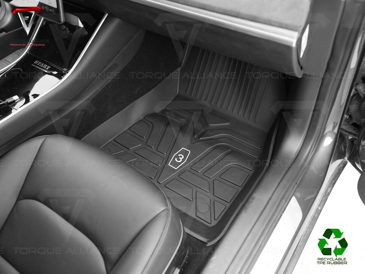 Tesla Model 3: All-Weather Interior Floor Mats (Premium Recyclable Rub -  Torque Alliance