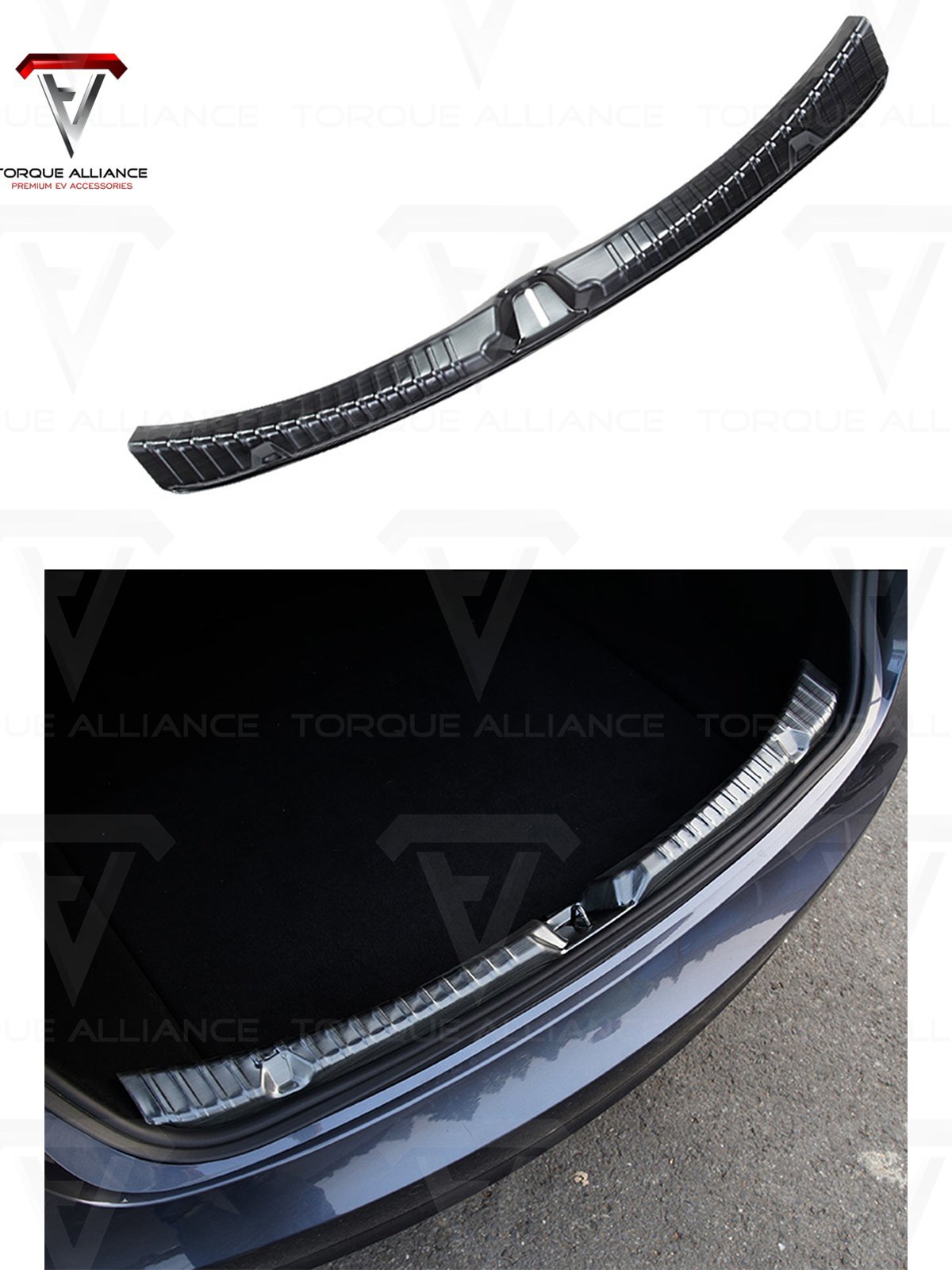 Model 3: Rear Bumper Sill Protector (Stainless Steel) - Torque Alliance