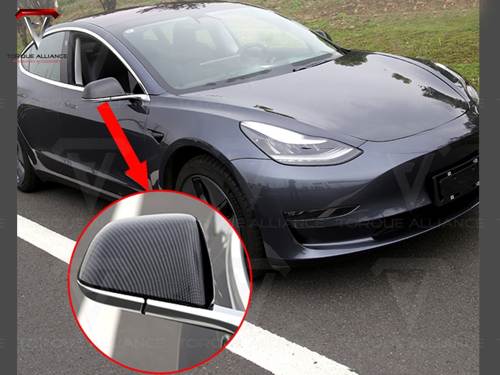 Model 3: Rearview Mirror Cover (2 pieces, Carbon-look) - Torque Alliance