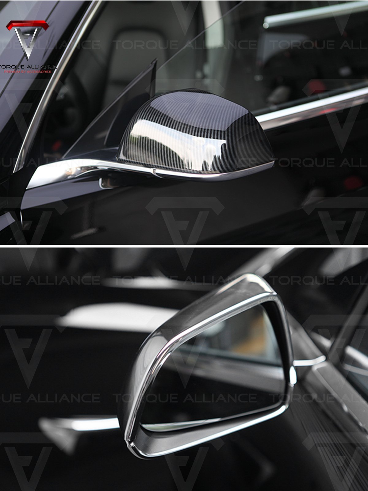 ABS Rearview Mirror Cover, Carbon-look - Tesla model 3 - Torque