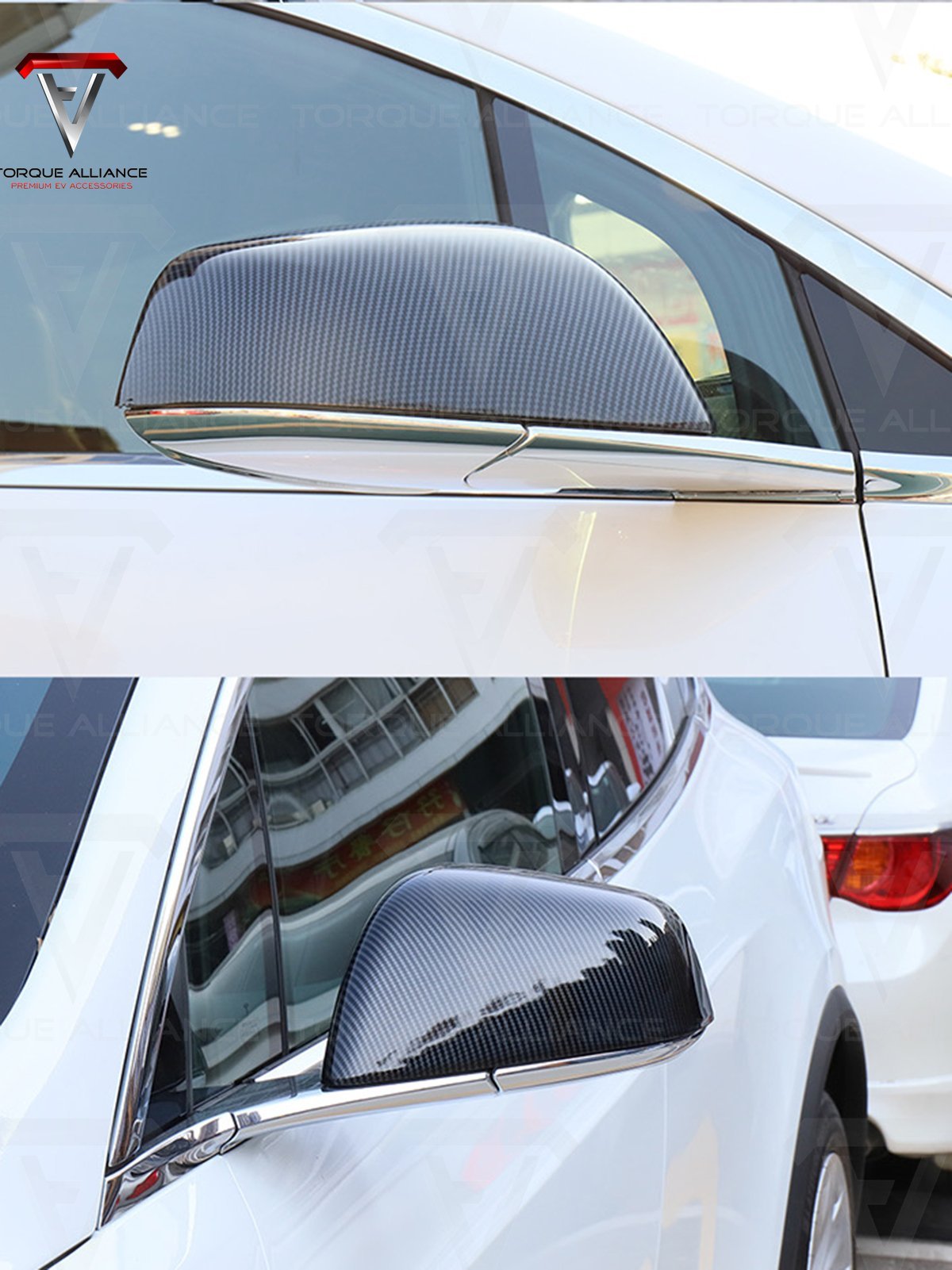 Model S/X: ABS Rearview Mirror Covers (2 pieces, Carbon-look) - Torque Alliance