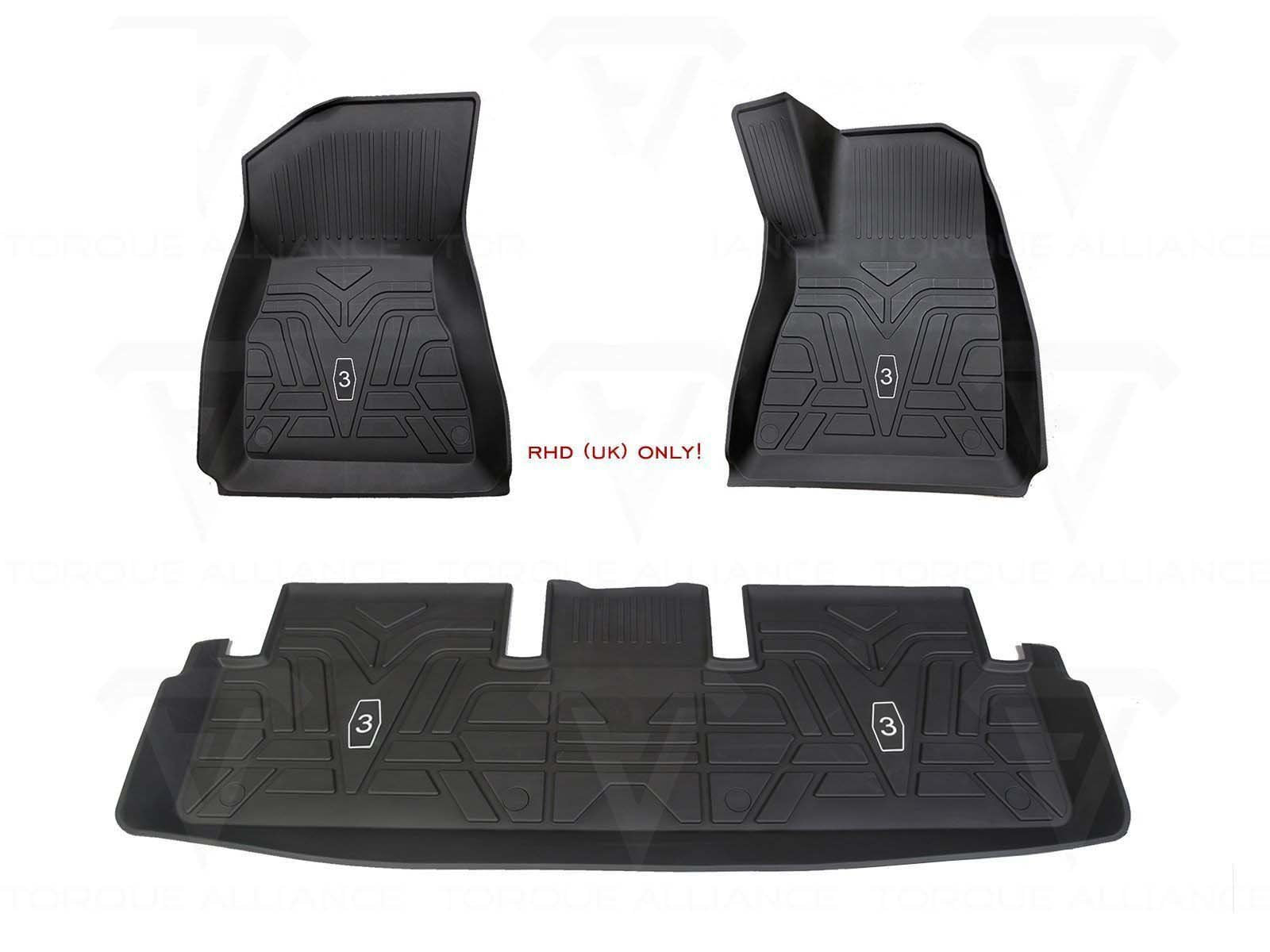 RHD-UK ONLY! Model 3: All-weather Interior Floor Mats (TPE Rubber, 3 Pieces) - Torque Alliance