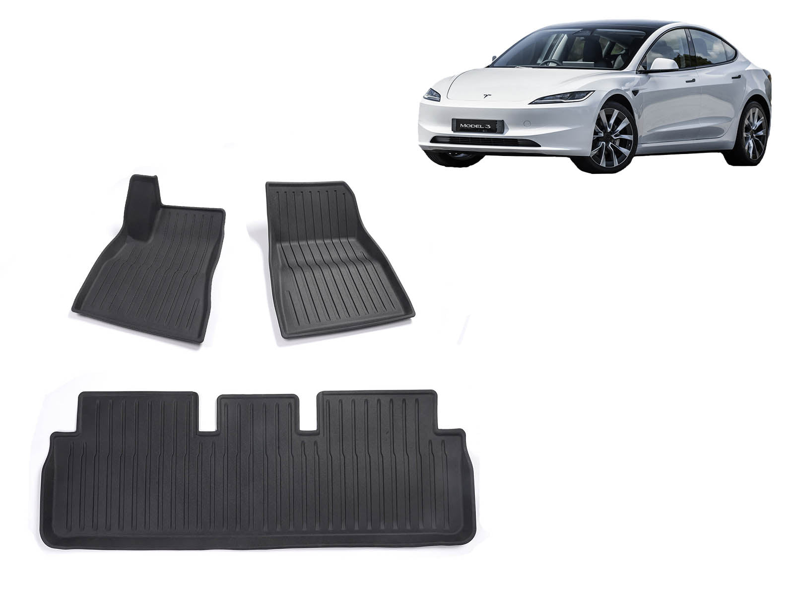 Tesla Model 3 (2024 Highland): All Weather Interior Floor Mats (Left-hand-drive, Premium Recyclable Rubber) - Torque Alliance