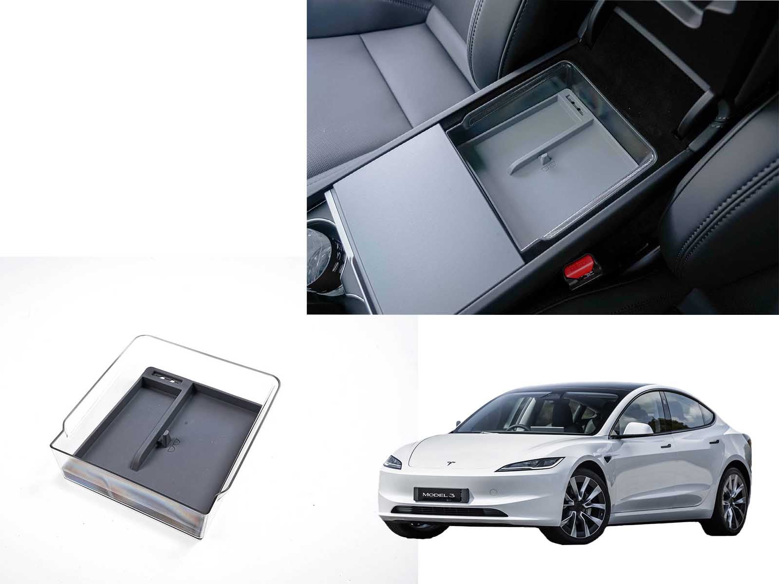 Tesla Model 3 (2024 Highland): Armrest Organizer, Rear Center Console Storage Tray - Torque Alliance