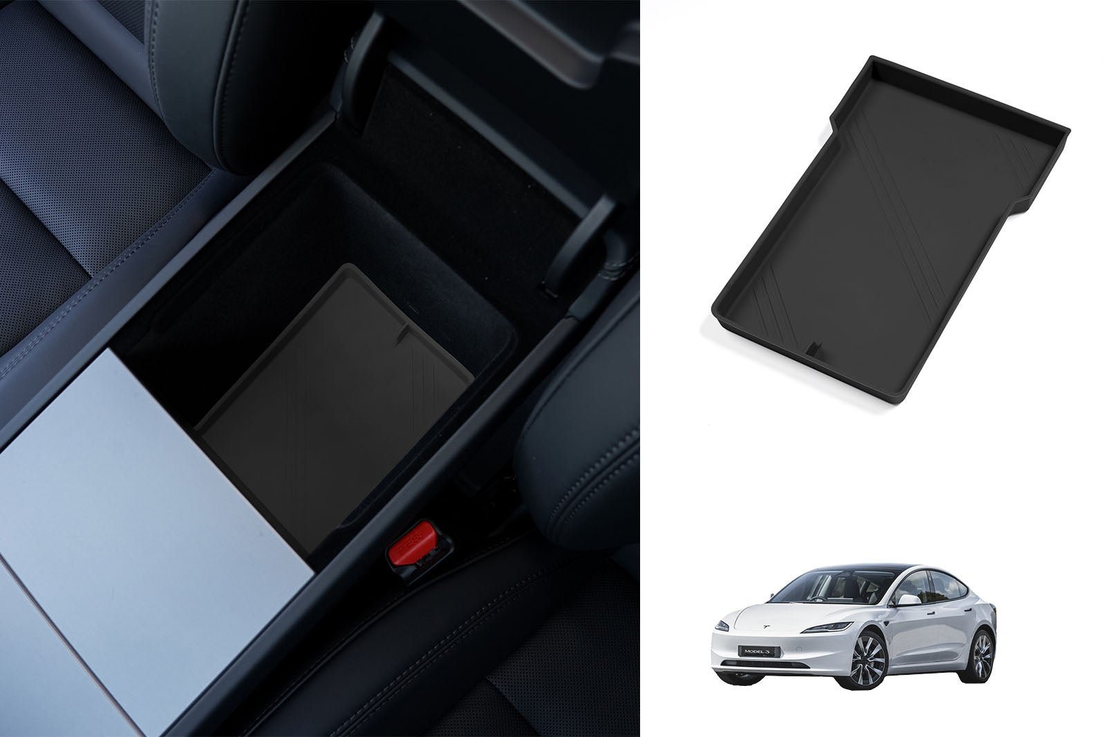 Tesla Model 3 (2024 Highland): Armrest Storage Mat (Premium Silicone Rubber) - Torque Alliance