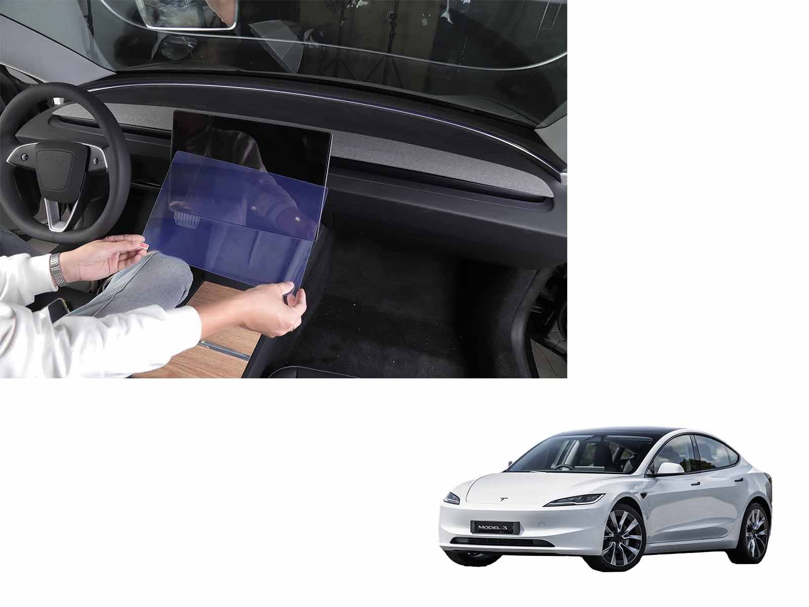 Tesla Model 3 (2024 Highland): Screen Protector Set (9H Tempered Glass, F+R 2 pcs) - Glossy Clear - Torque Alliance