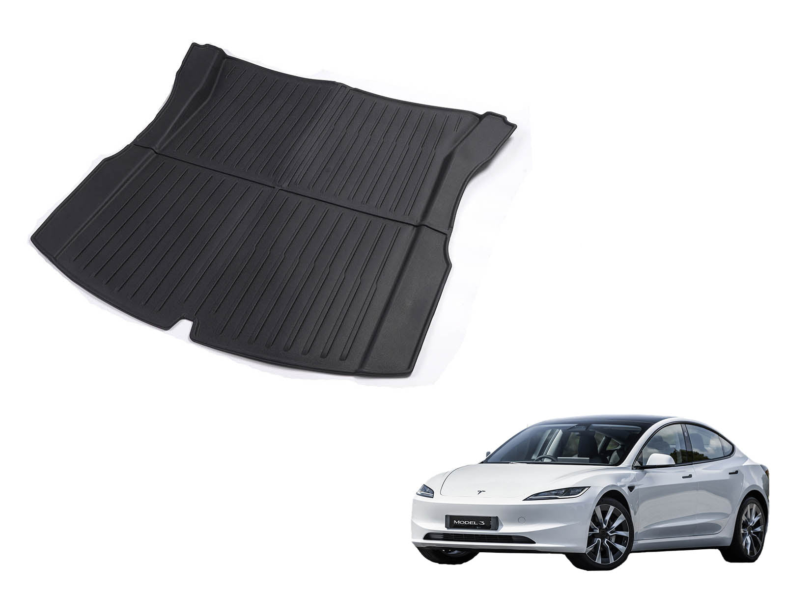 Tesla Model 3 (2024 Highland): Trunk Mat, Boot Liner (Premium Recyclable Rubber) - Torque Alliance