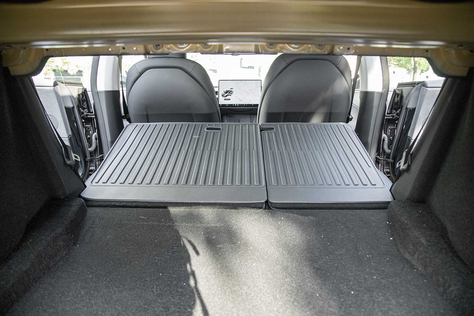 Tesla Model 3 (2024 Highland): Trunk Seat Back Protection Mats, Guard Boot Liner (Premium Recyclable Rubber, 2 pcs) - Torque Alliance