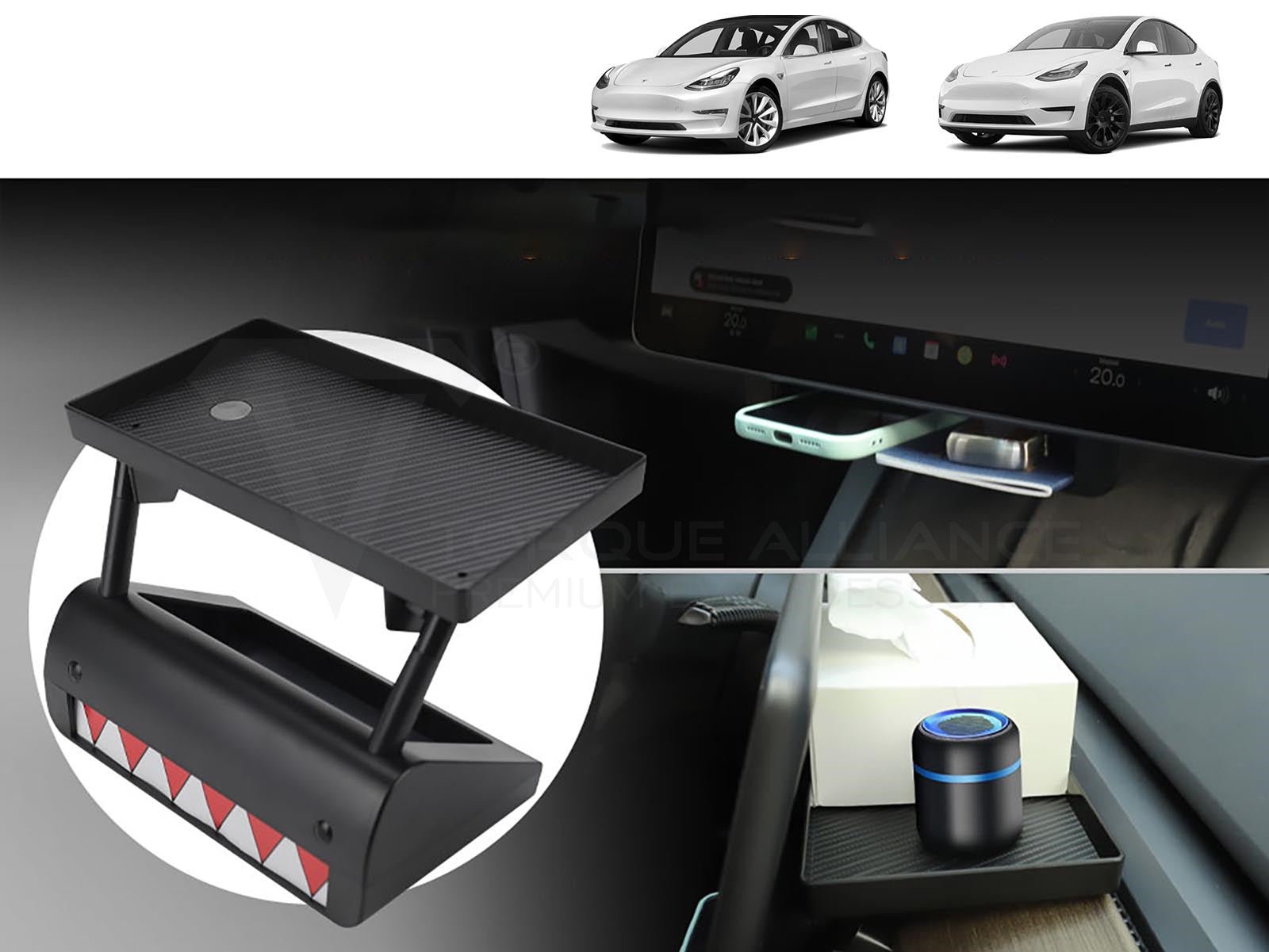 Tesla Model 3 and Model Y: Center Console Organizer Tray + Magnetic Under  Screen Storage Box