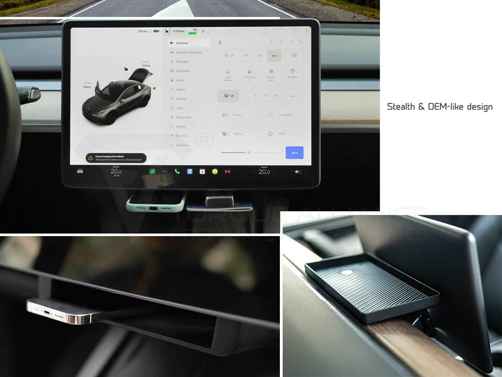 Tesla Model 3 and Model Y: Center Console Organizer Tray + Magnetic Under Screen Storage Box - Torque Alliance