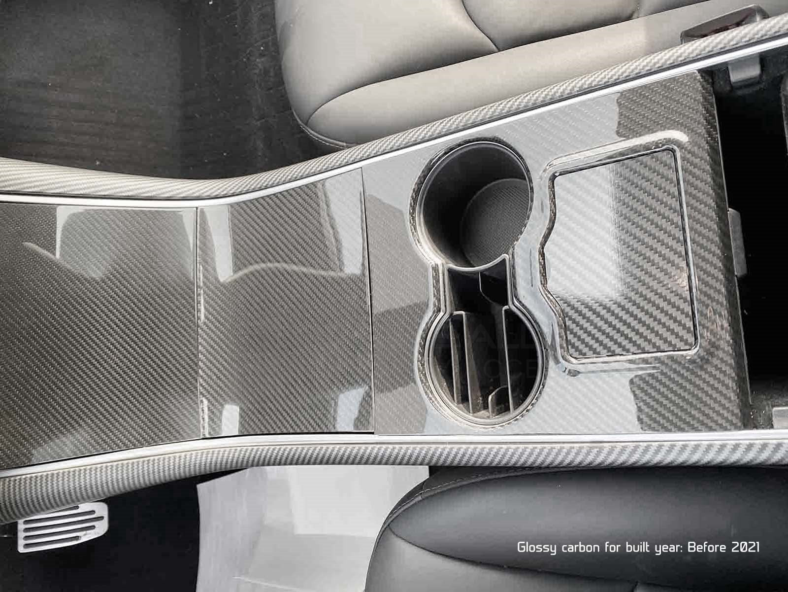 Tesla Model 3 and Model Y: Real Carbon Fiber Middle Console Cover Set (3 pcs) - Torque Alliance