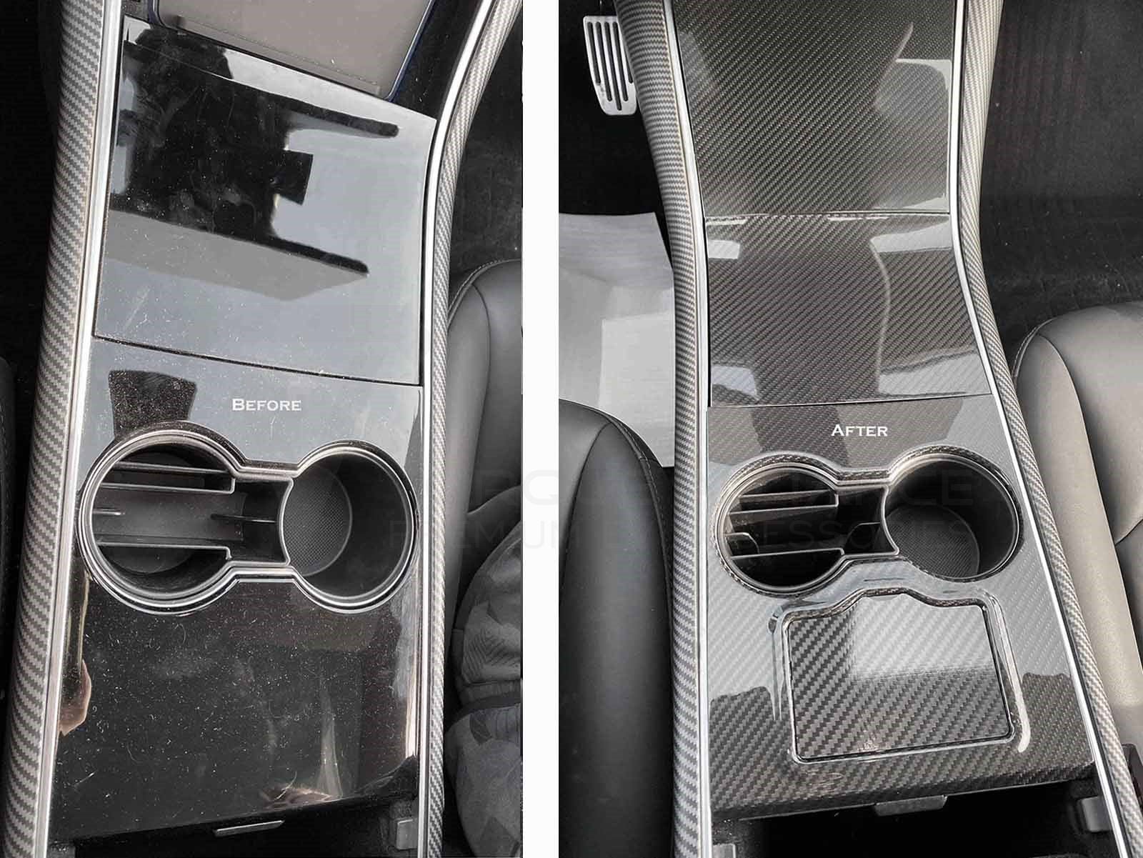 Tesla Model 3 and Model Y: Real Carbon Fiber Middle Console Cover Set (3 pcs) - Torque Alliance