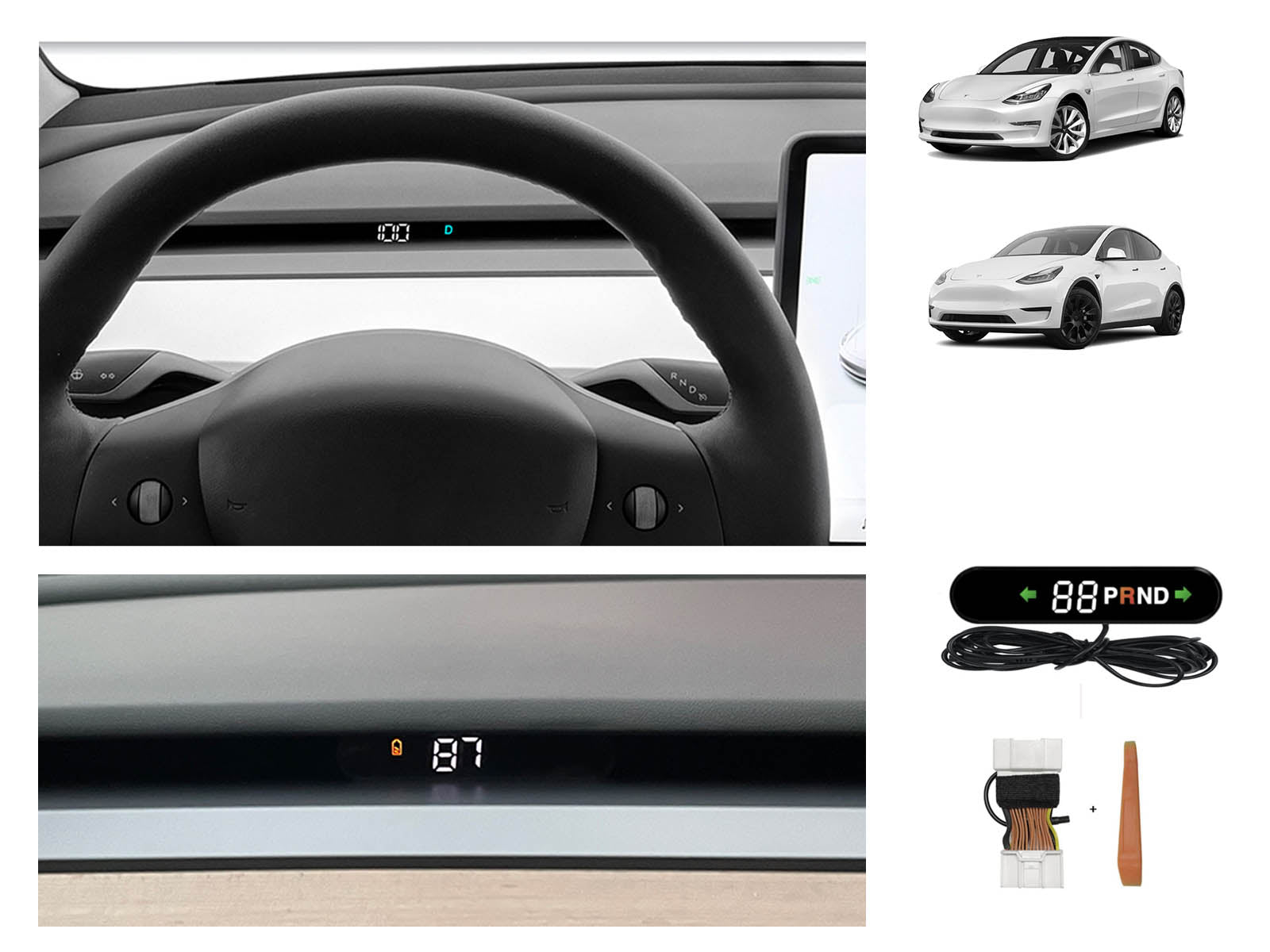 Tesla Model 3 and Model Y: Retrofit Stealth/ Hidden Dashboard HUD (Head-Up Display), LED Cluster Speedometer - Torque Alliance