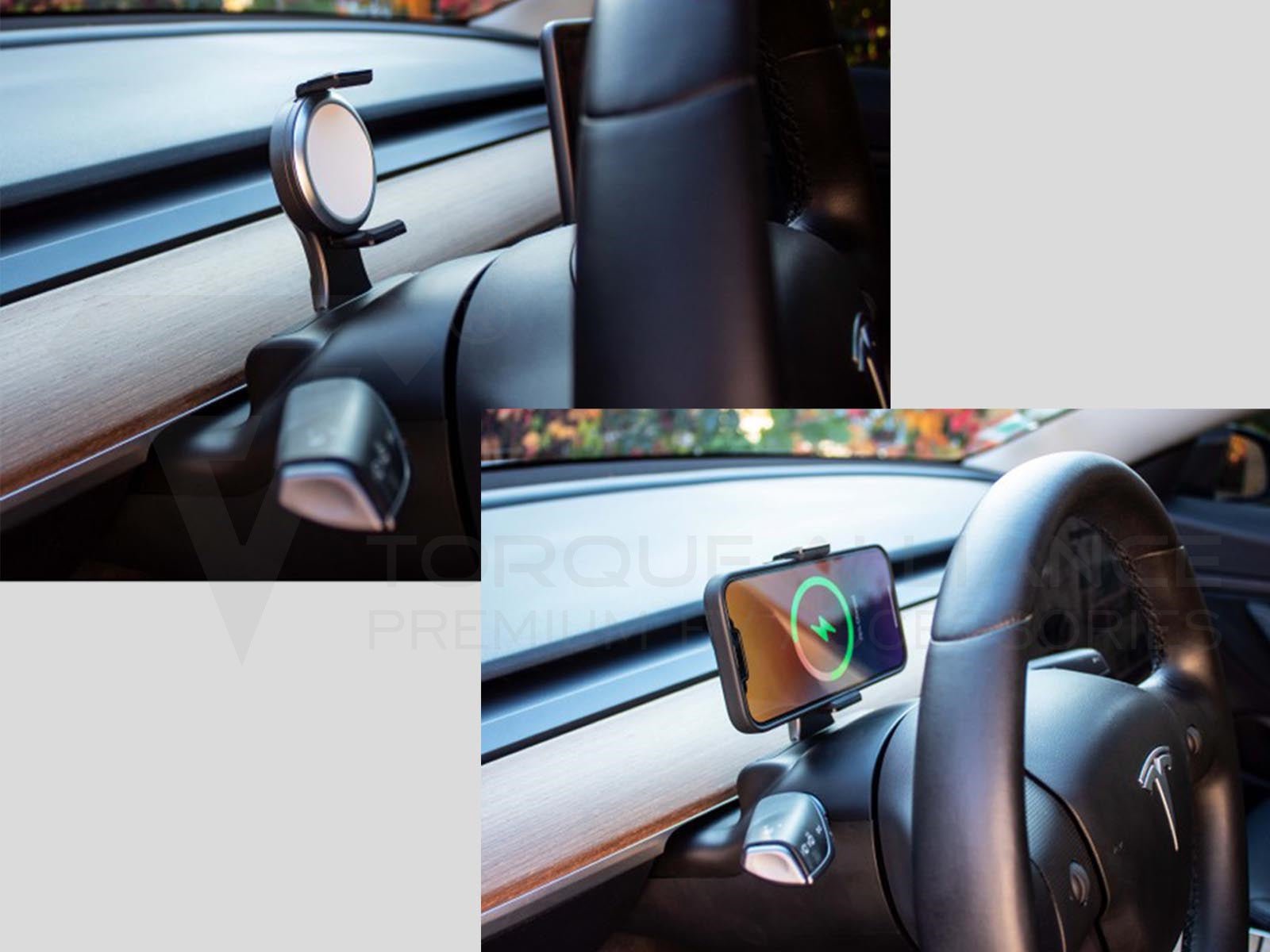 Tesla Model 3 and Tesla Model Y: Instrument Mounted, Super Wireless Phone Charger & Holder - Torque Alliance