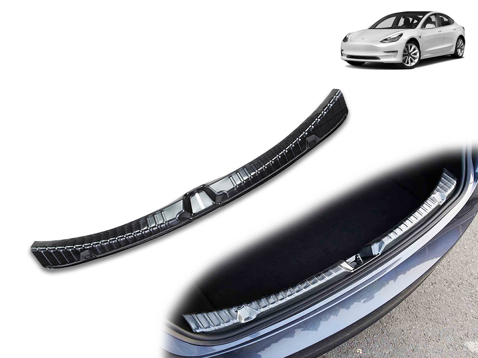 Tesla Model 3: Rear Bumper Sill Protector, Boot Sill Guard (Stainless Steel ) - Torque Alliance