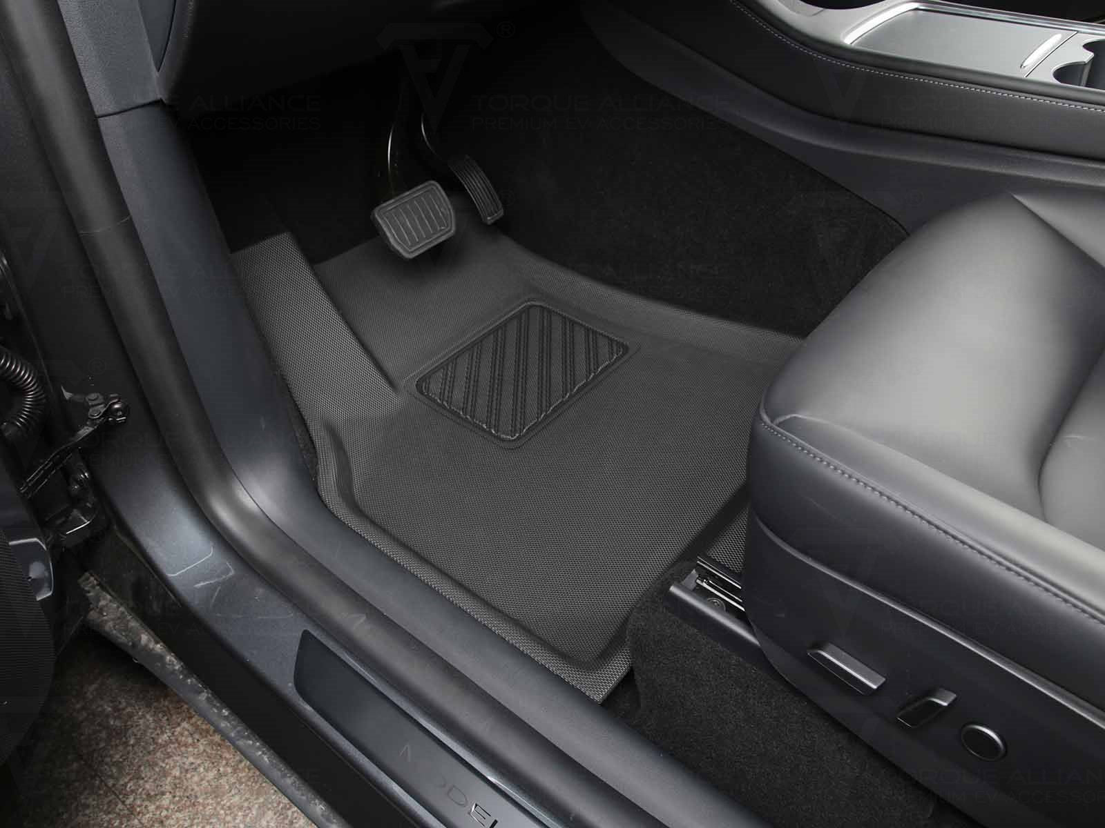 Tesla Model Y: All-weather Interior Floor Mat Set (3 pcs, 3D-TPR Rubber) - Torque Alliance