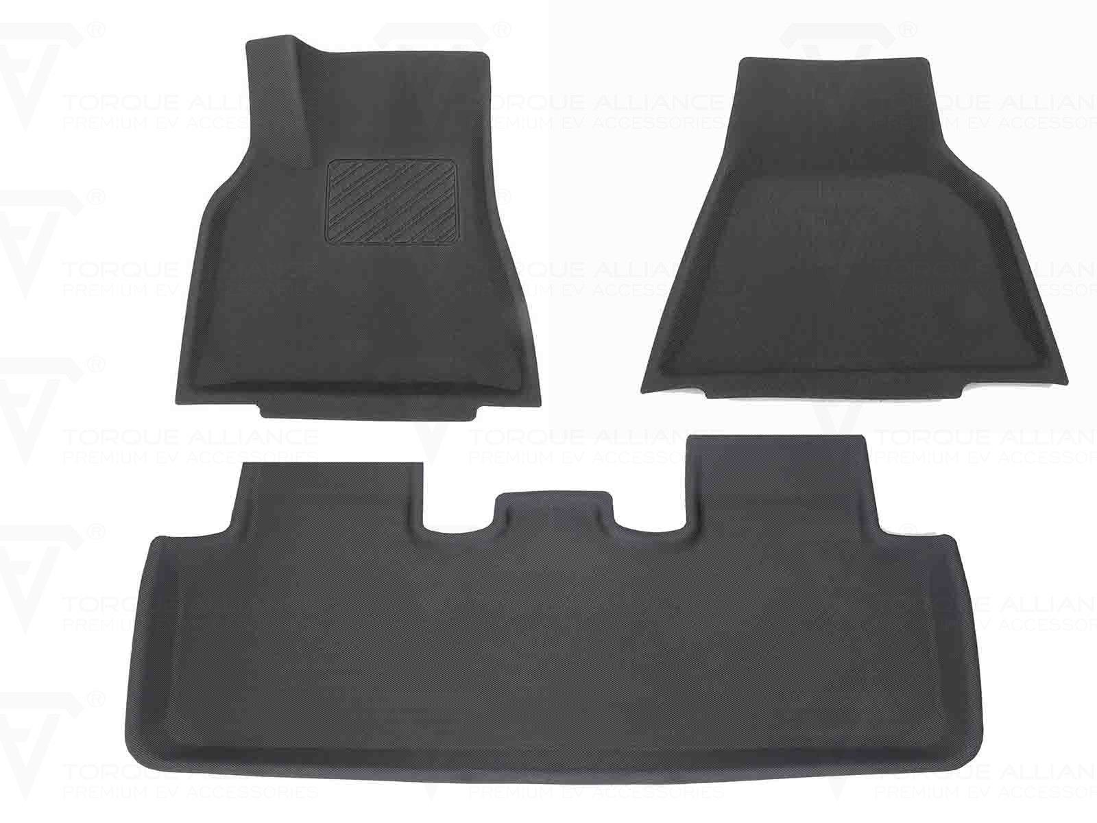 Tesla Model Y: All-weather Interior Floor Mat Set (3 pcs, 3D-TPR Rubber) - Torque Alliance