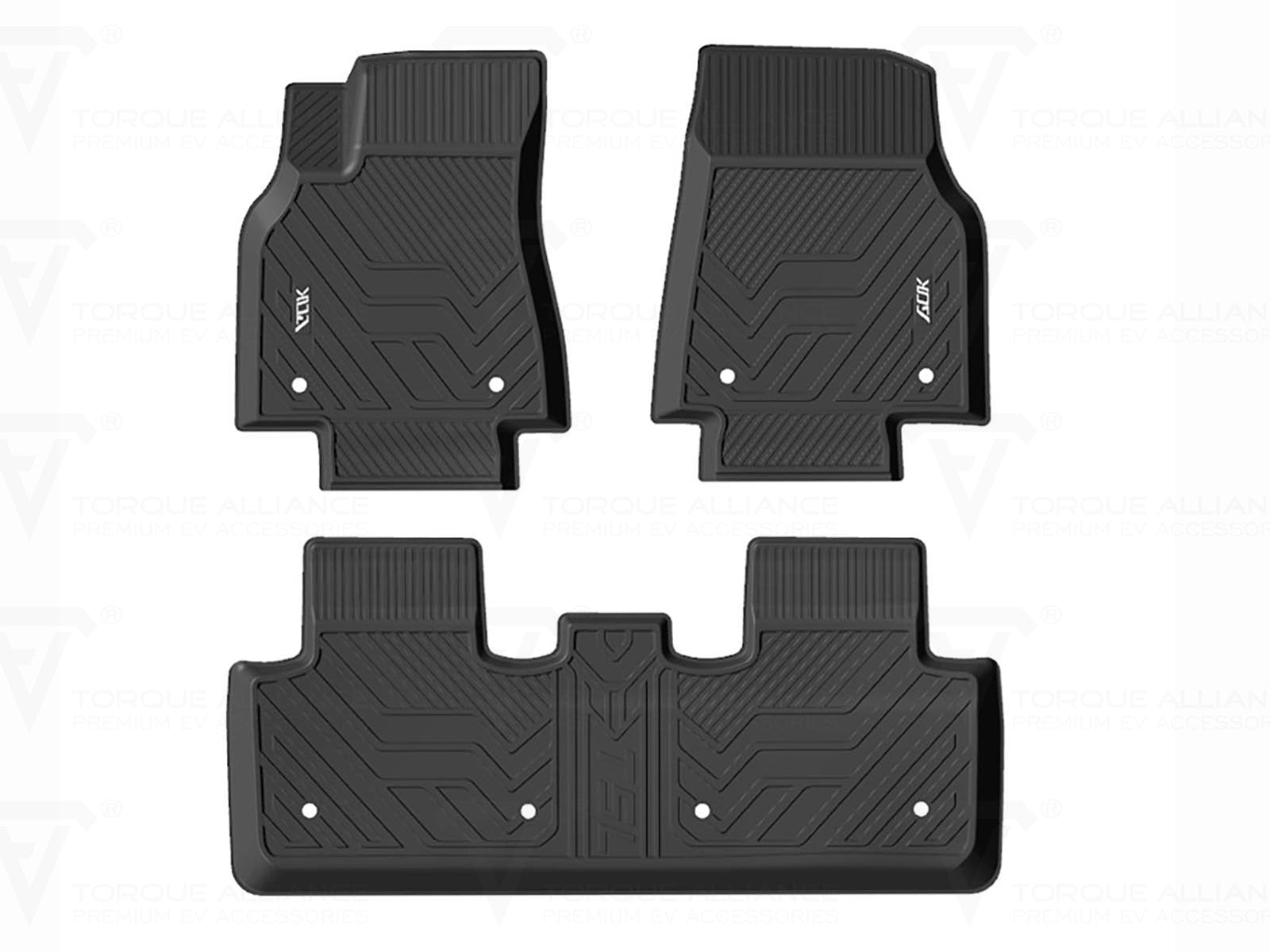 Tesla Model Y: All-weather Interior Floor Mat Set (3 pcs, Premium Recyclable Rubber) - Torque Alliance