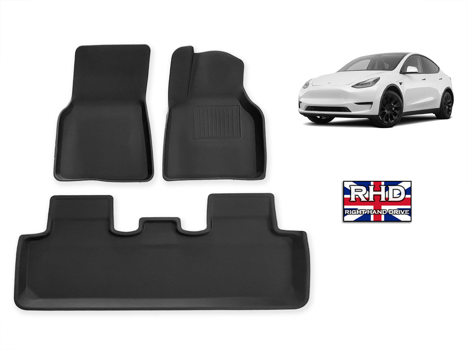 Tesla Model Y: All-weather Interior Floor Mats (3D-TPR Rubber), RHD(UK) Version - Torque Alliance