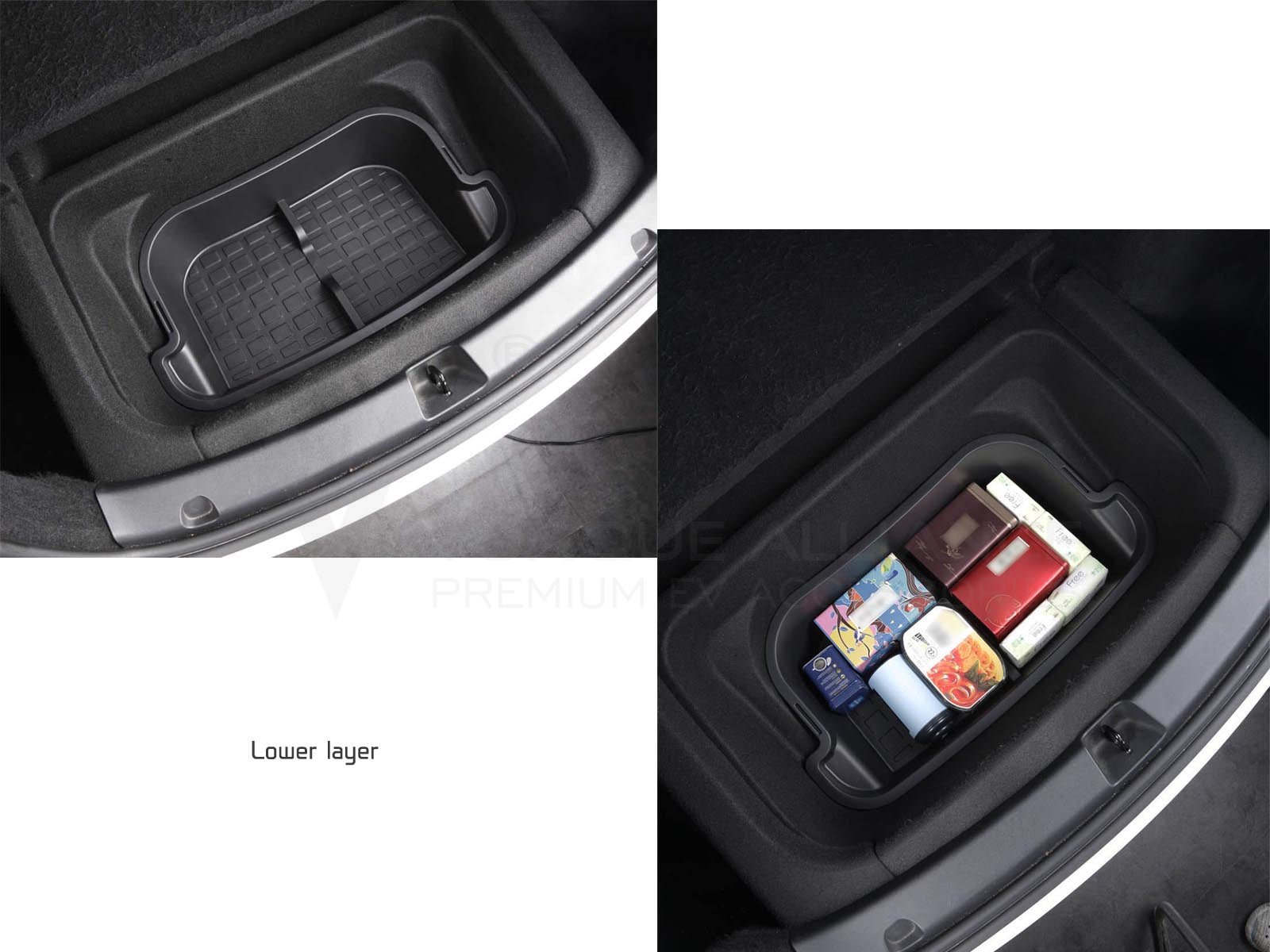 Tesla Model Y: Double-Layer Trunk Storage Box, Trunk Organizer - Torque Alliance