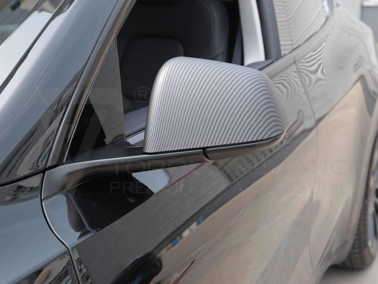 Tesla Model Y: Rear View Mirror Cover Set (ABS + Coating) - Torque Alliance