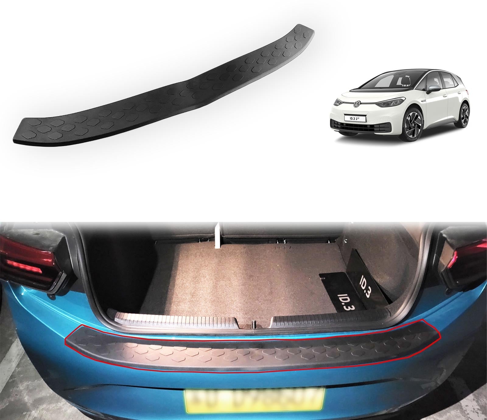 V W ID.3: Trunk Sill Protector, Cargo Sill Guard (TPE premium rubber) - Torque Alliance